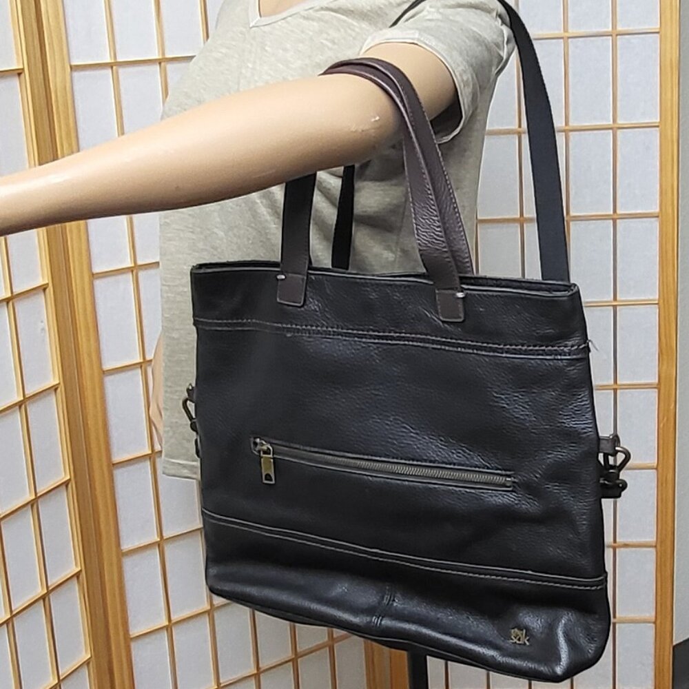 The Sak tote bag in brown with light blue funky lining EUC large computer bag